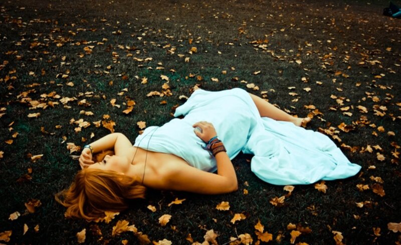 Woman Lying on Ground — Blue, Calm