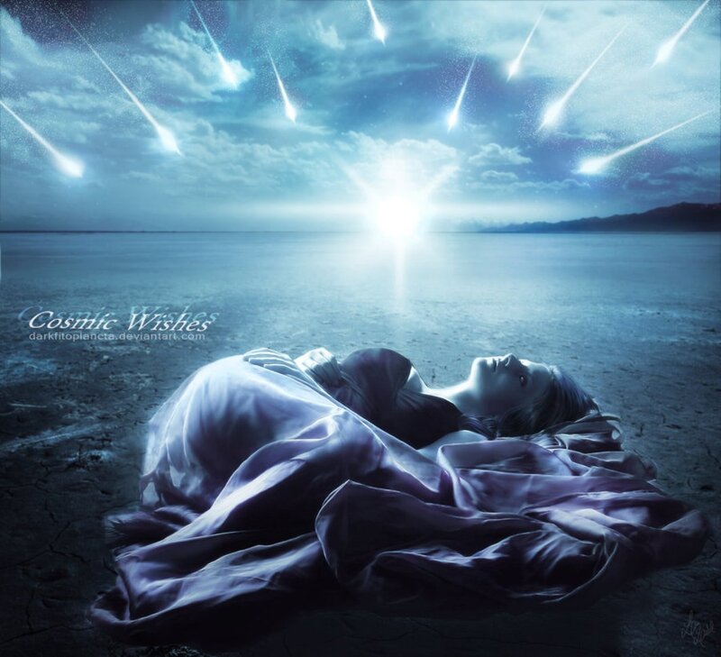 Woman Lying on Ground — Blue, Dramatic, Night, Digital Art