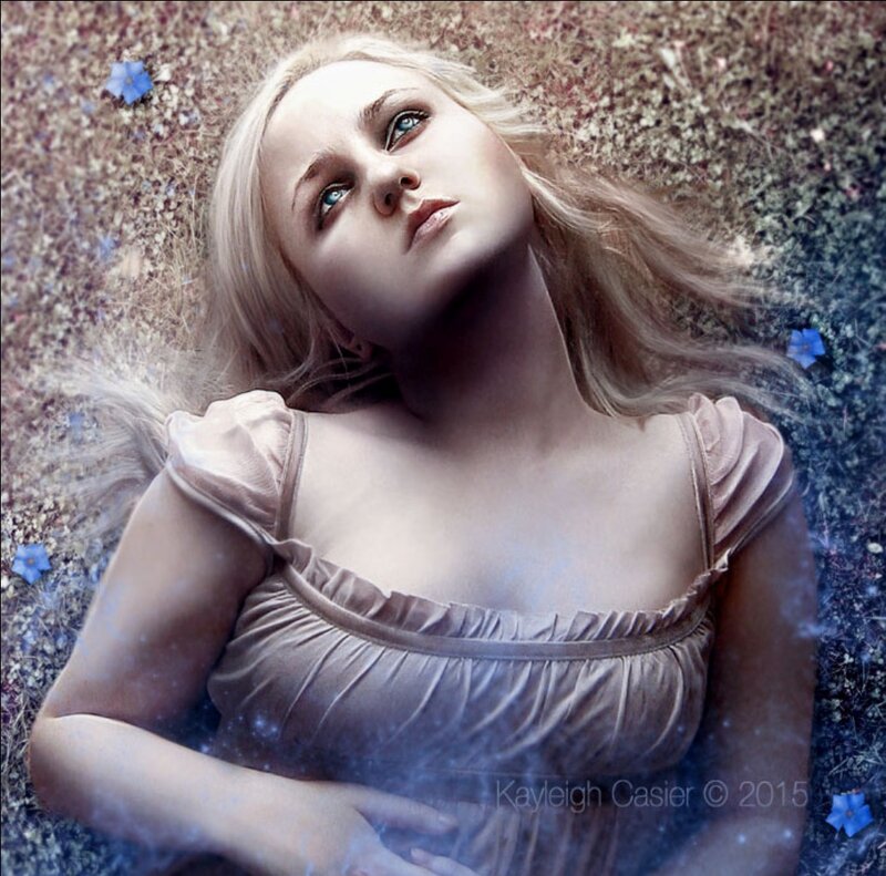 Woman Lying on Ground — Blue, Serene, Digital Art