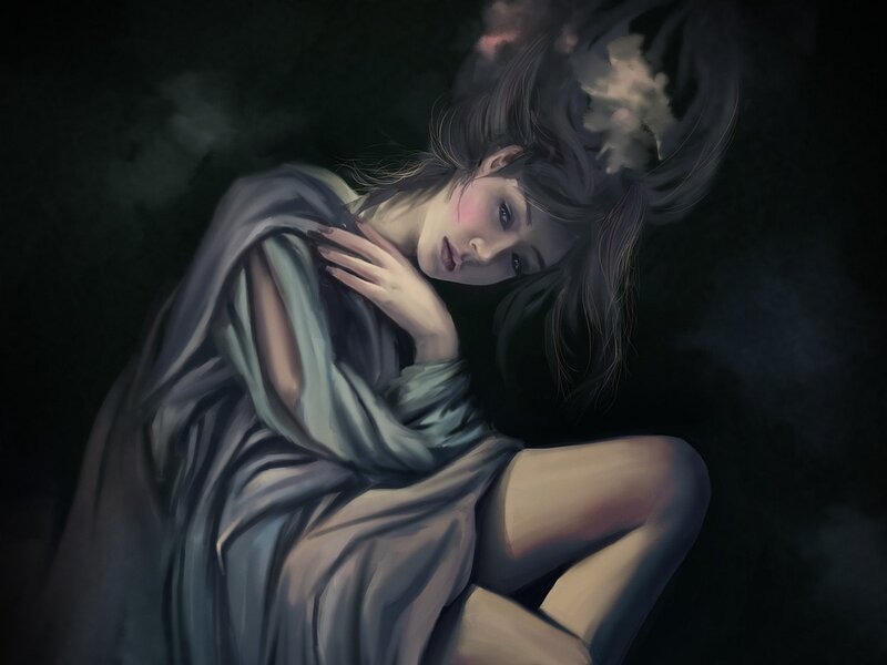 Woman Lying on Ground — Gray, Dramatic