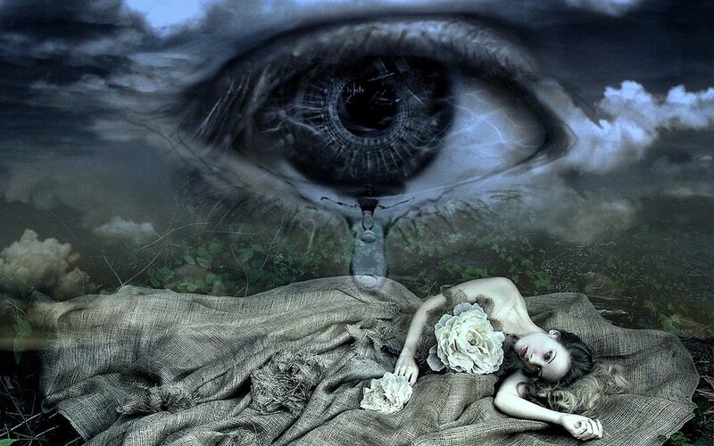 Woman Lying on Ground — Gray, Dreamlike