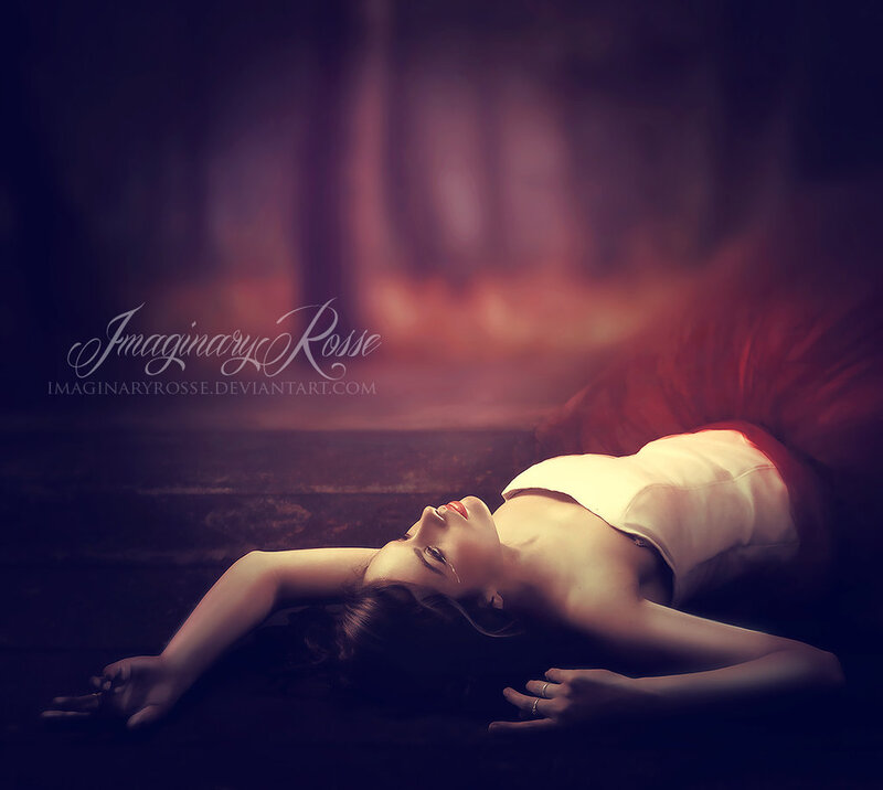 Woman Lying on Ground — Purple, Dramatic, Night, Digital Art