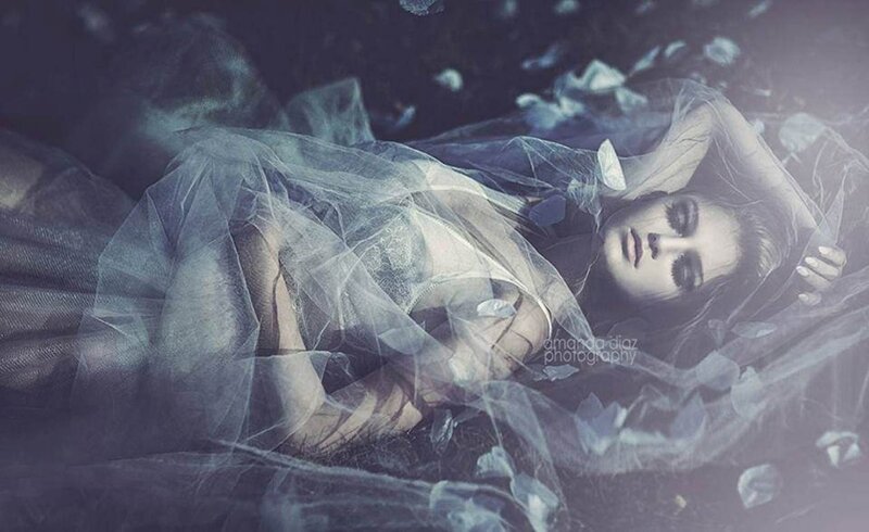 Woman Lying on Ground — Purple, Dramatic, Night, Photograph