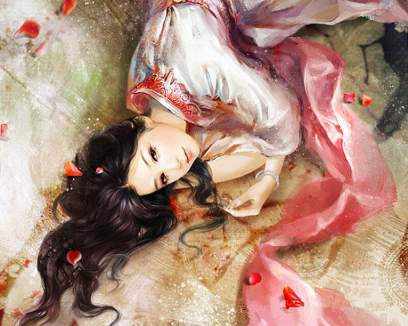 Woman Lying on Ground — Red, Dramatic