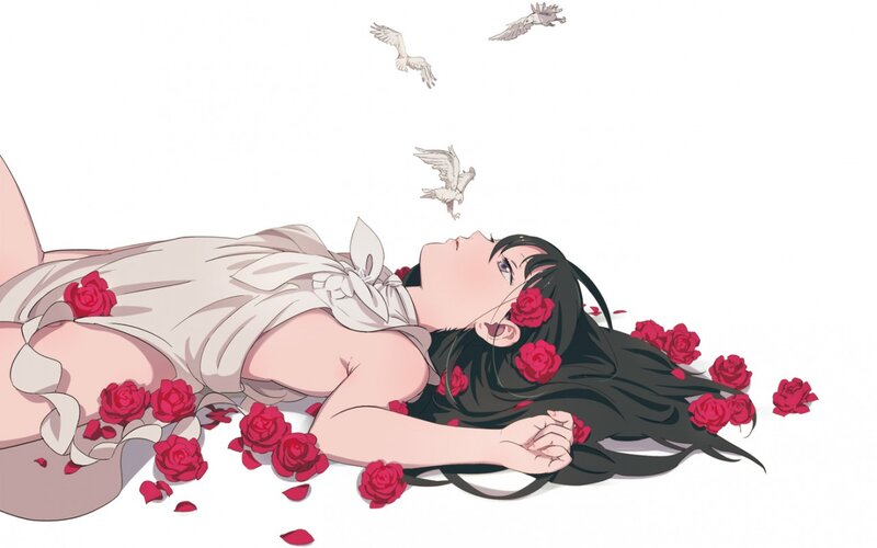 Woman Lying on Ground — White, Serene, Anime