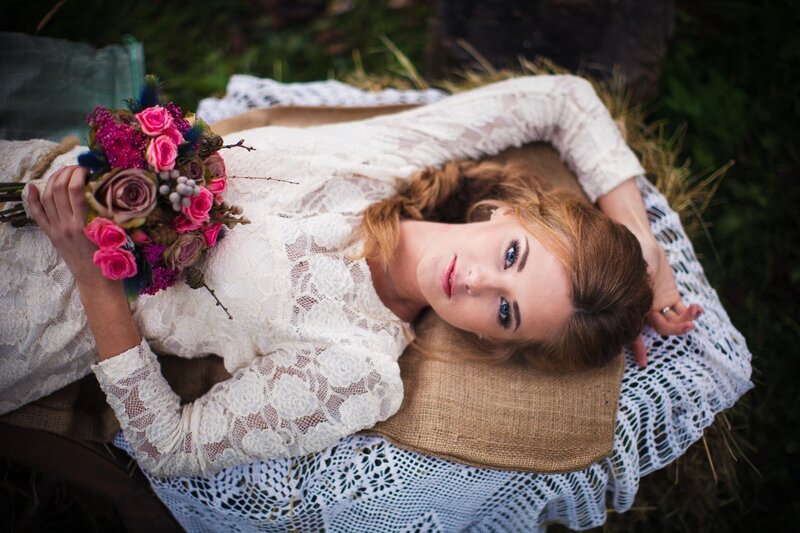 Woman Lying on Hay — White