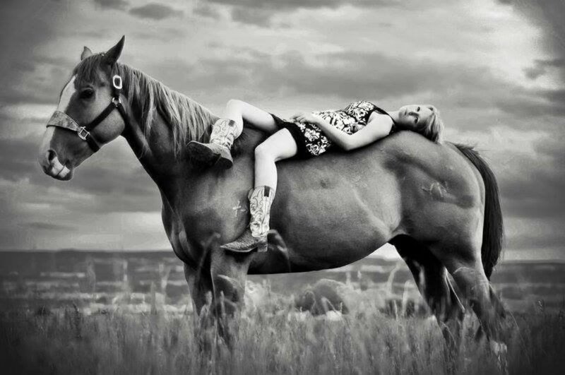 Woman Lying on Horse — Black, Dramatic