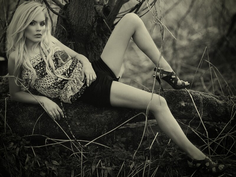Woman Lying on Log — Black, Dramatic