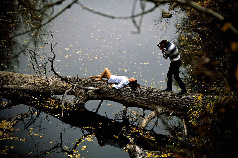 Woman Lying on Log — Brown