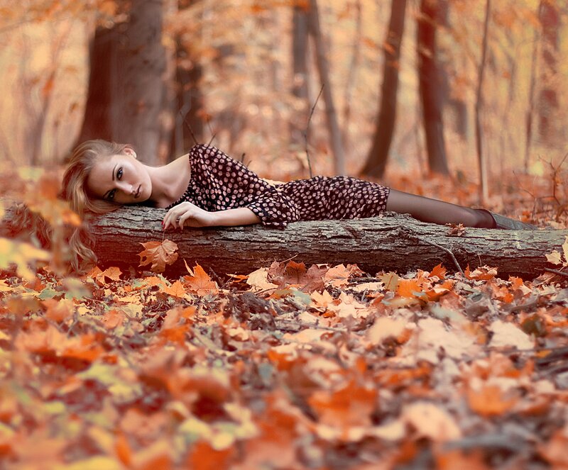 Woman Lying on Log — Orange
