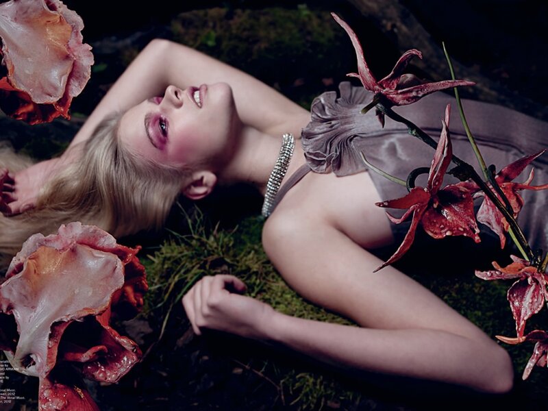 Woman Lying on Moss — Green, Dramatic