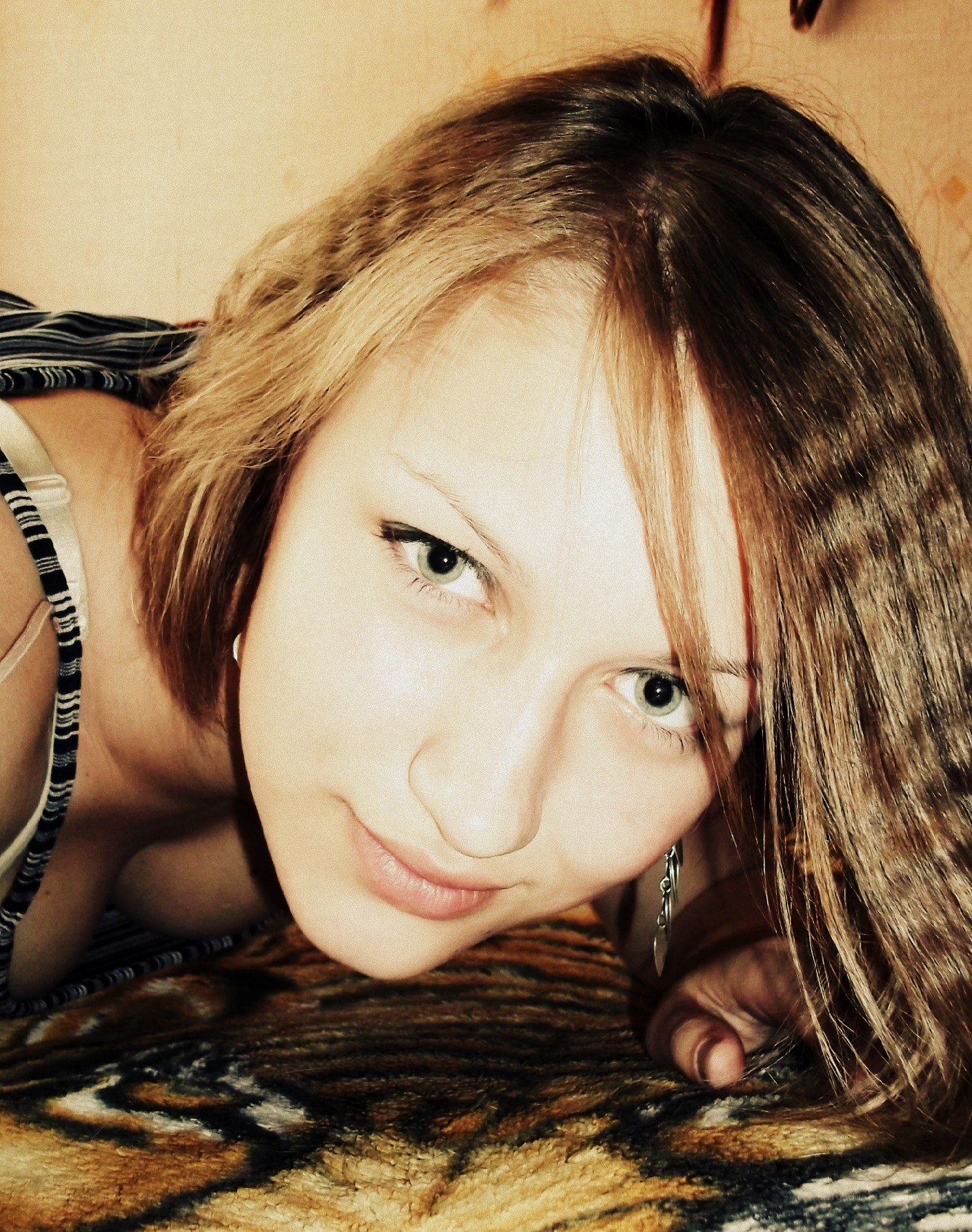 woman lying on patterned surface