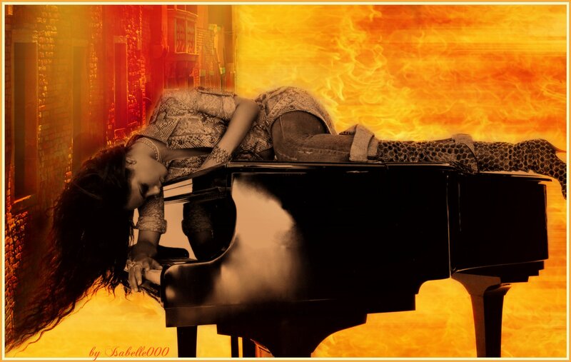 Woman Lying on Piano — Orange