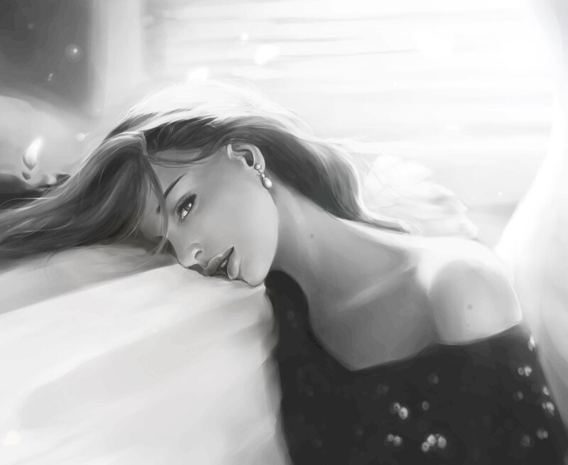 Woman Lying on Pillow — Black, Serene