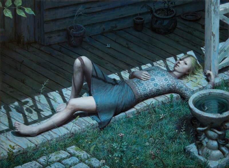 Woman Lying on Porch
