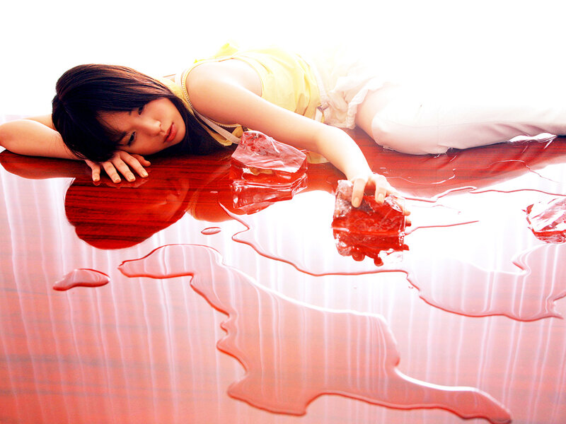 Woman Lying on Red Floor — Dramatic, Photograph