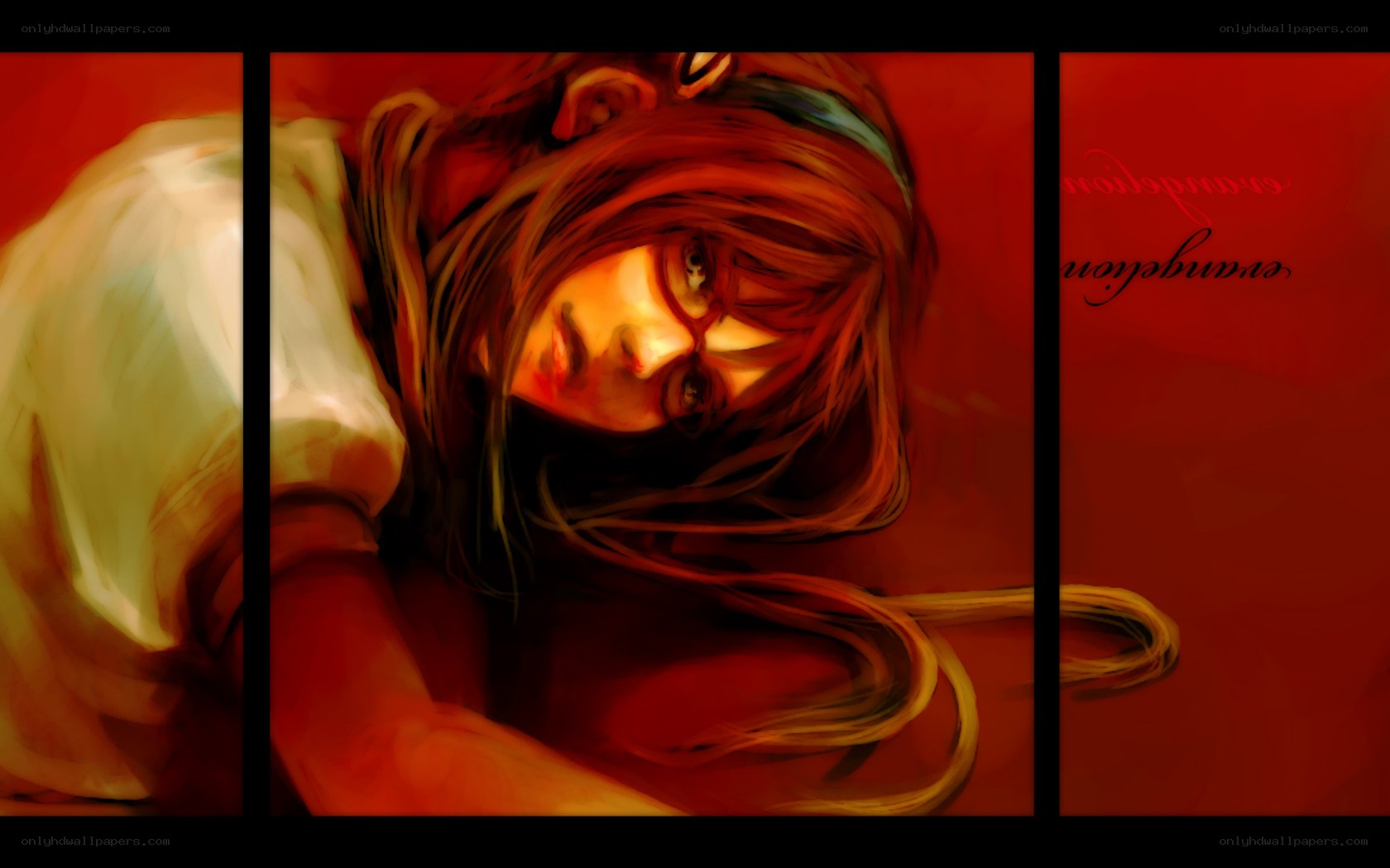 woman lying on red floor