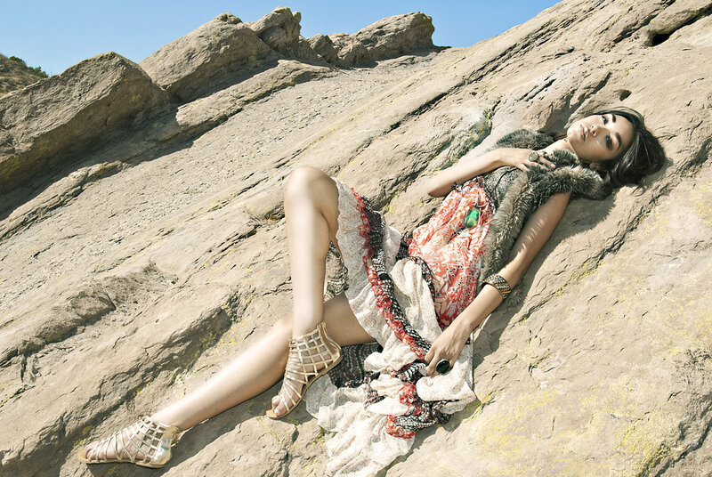 Woman Lying on Rock — Beige