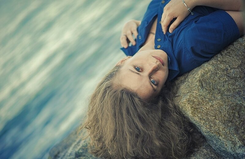 Woman Lying on Rock — Blue, Calm