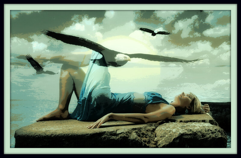 Woman Lying on Rock — Blue, Dramatic