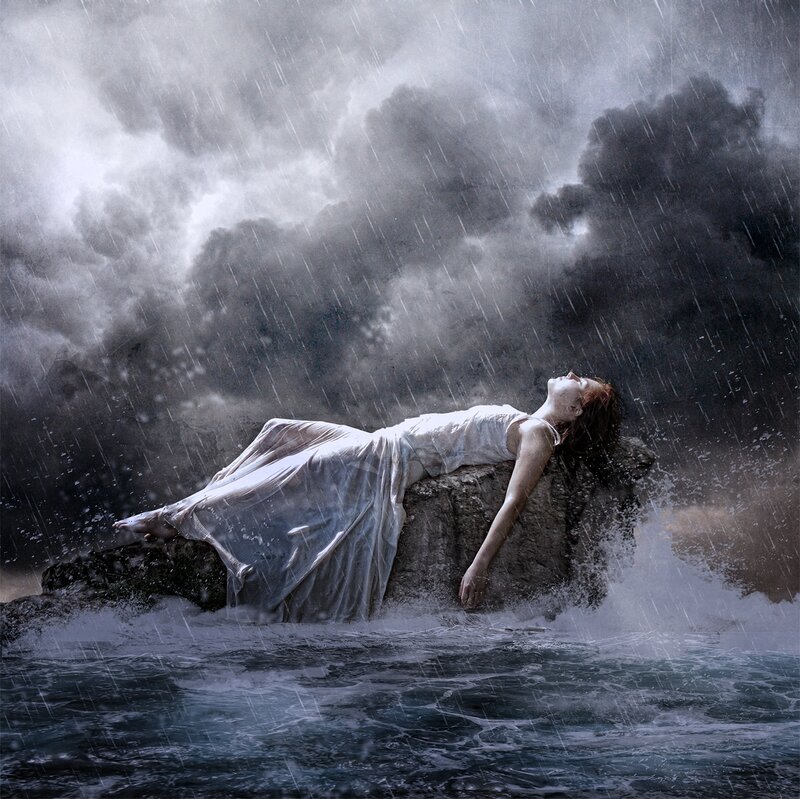 Woman Lying on Rock — Gray