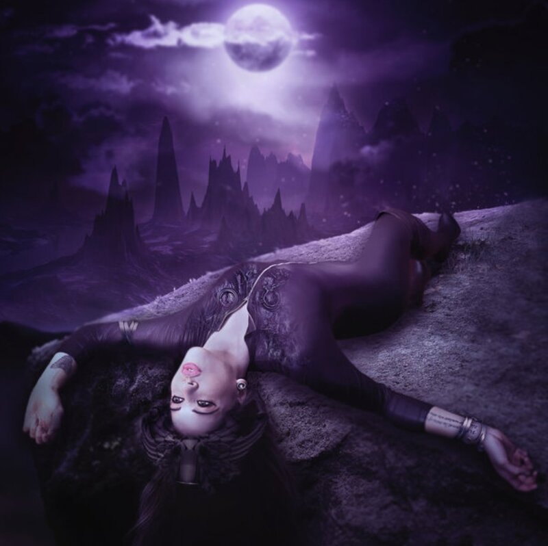 Woman Lying on Rock — Purple, Dramatic, Night