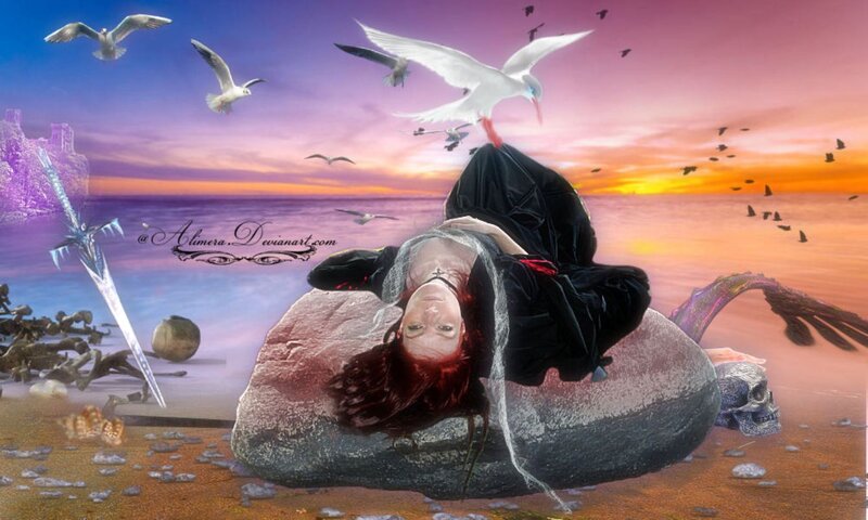 Woman Lying on Rock — Purple, Dramatic
