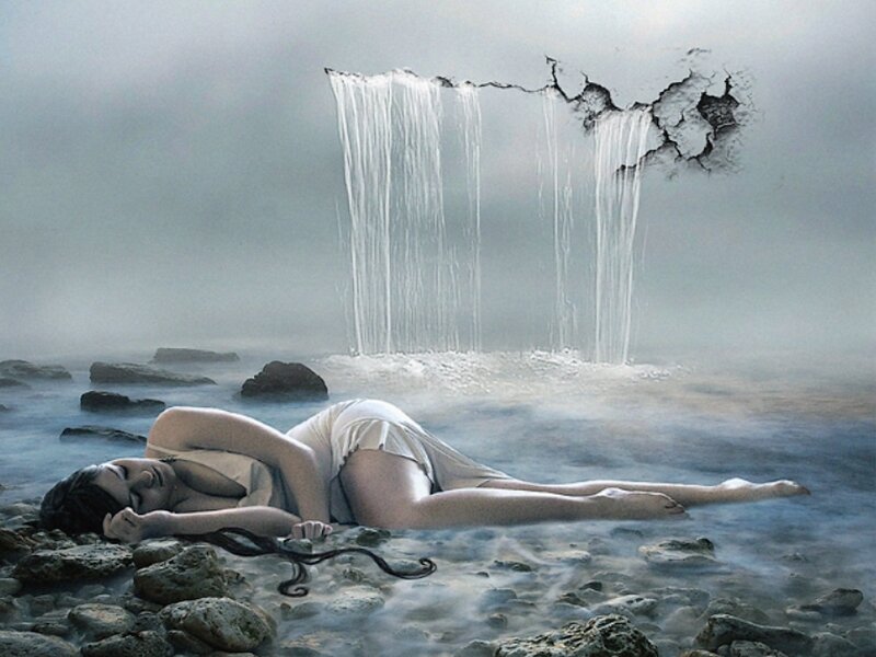 Woman Lying on Rocks — Gray