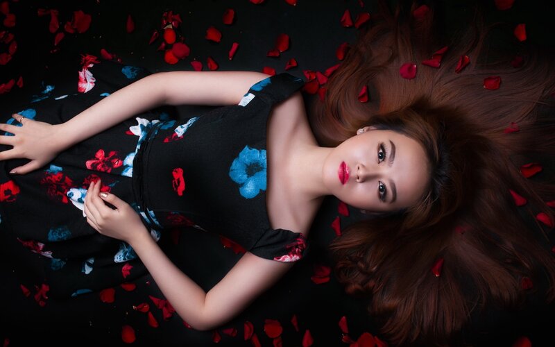 Woman Lying on Rose Petals — Black