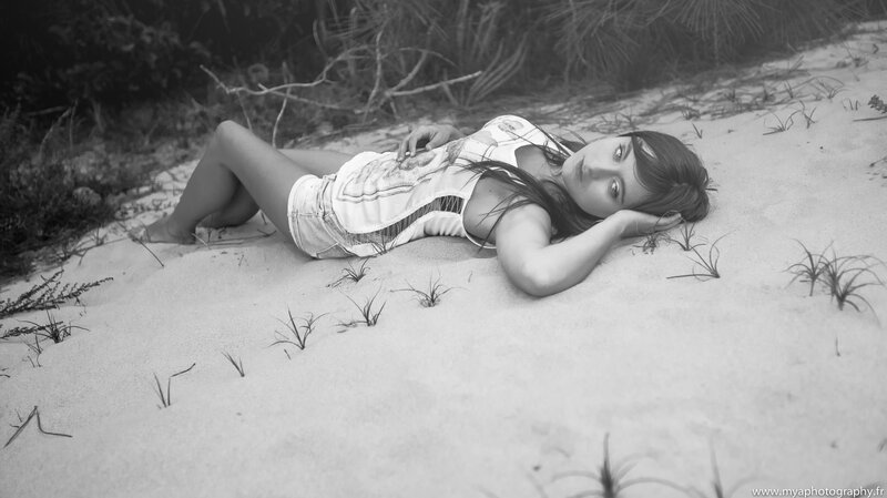 Woman Lying on Sand — Black, Calm, Photograph