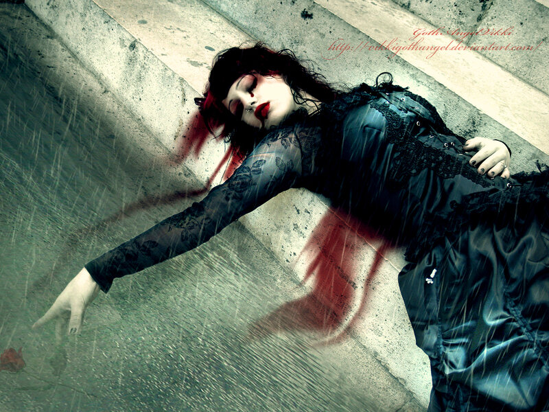 Woman Lying on Steps — Black, Dramatic, Digital Art