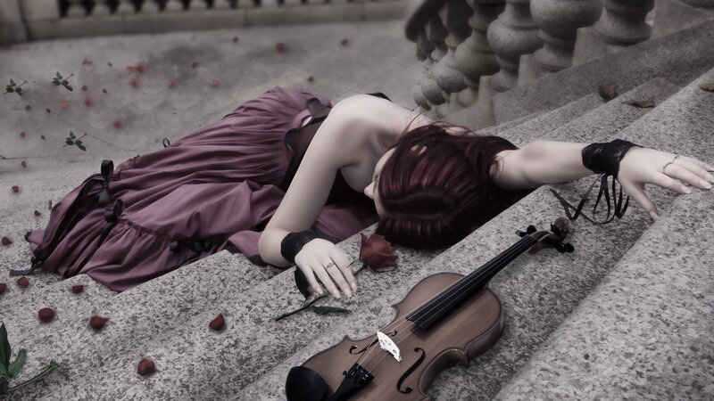Woman Lying on Steps — Purple