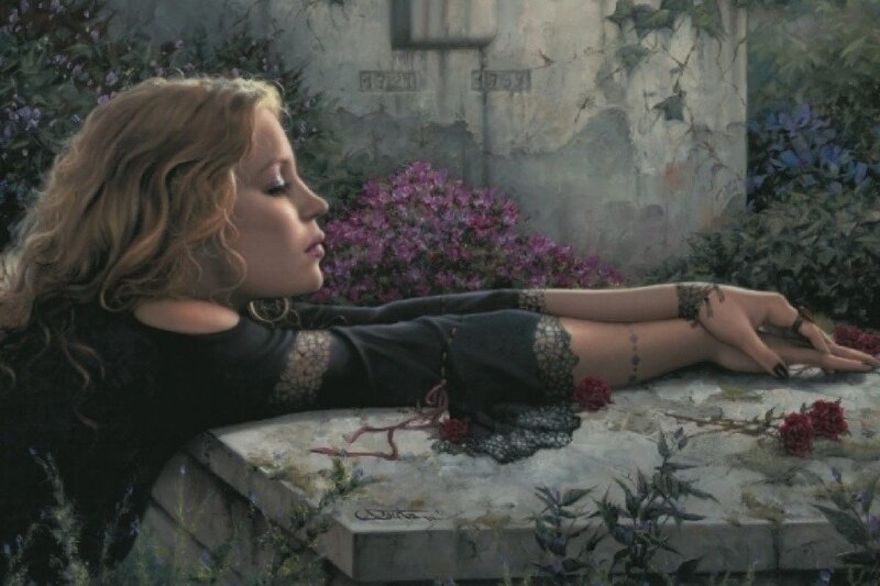 Woman Lying on Stone — Black, Serene