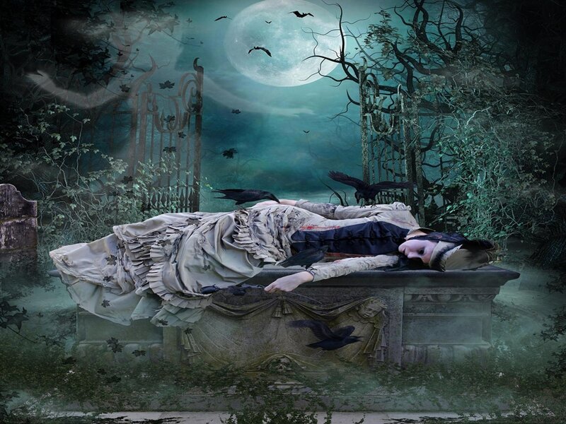 Woman Lying on Tombstone — Green