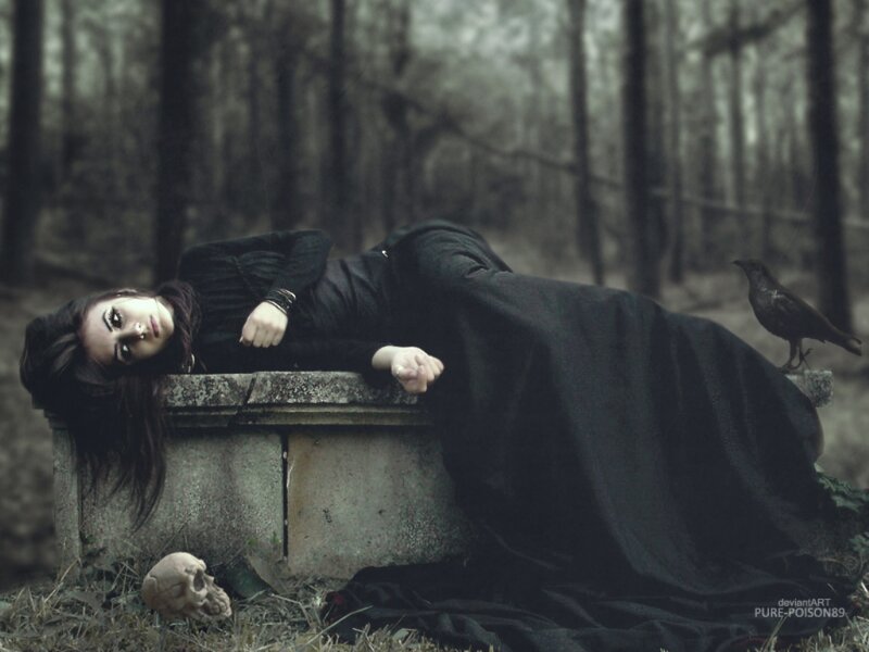 Woman Lying on Tombstone