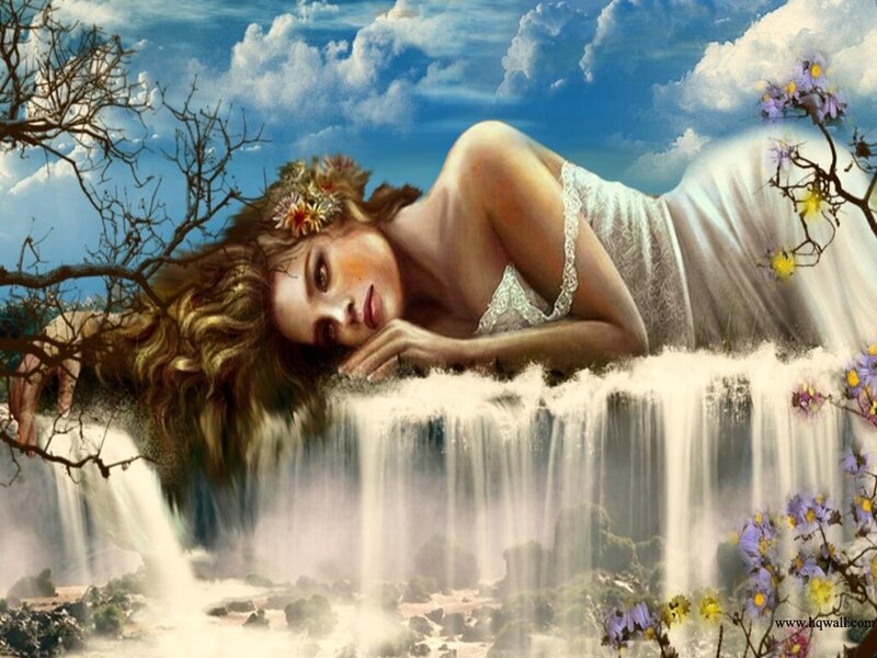 Woman Lying on Waterfall