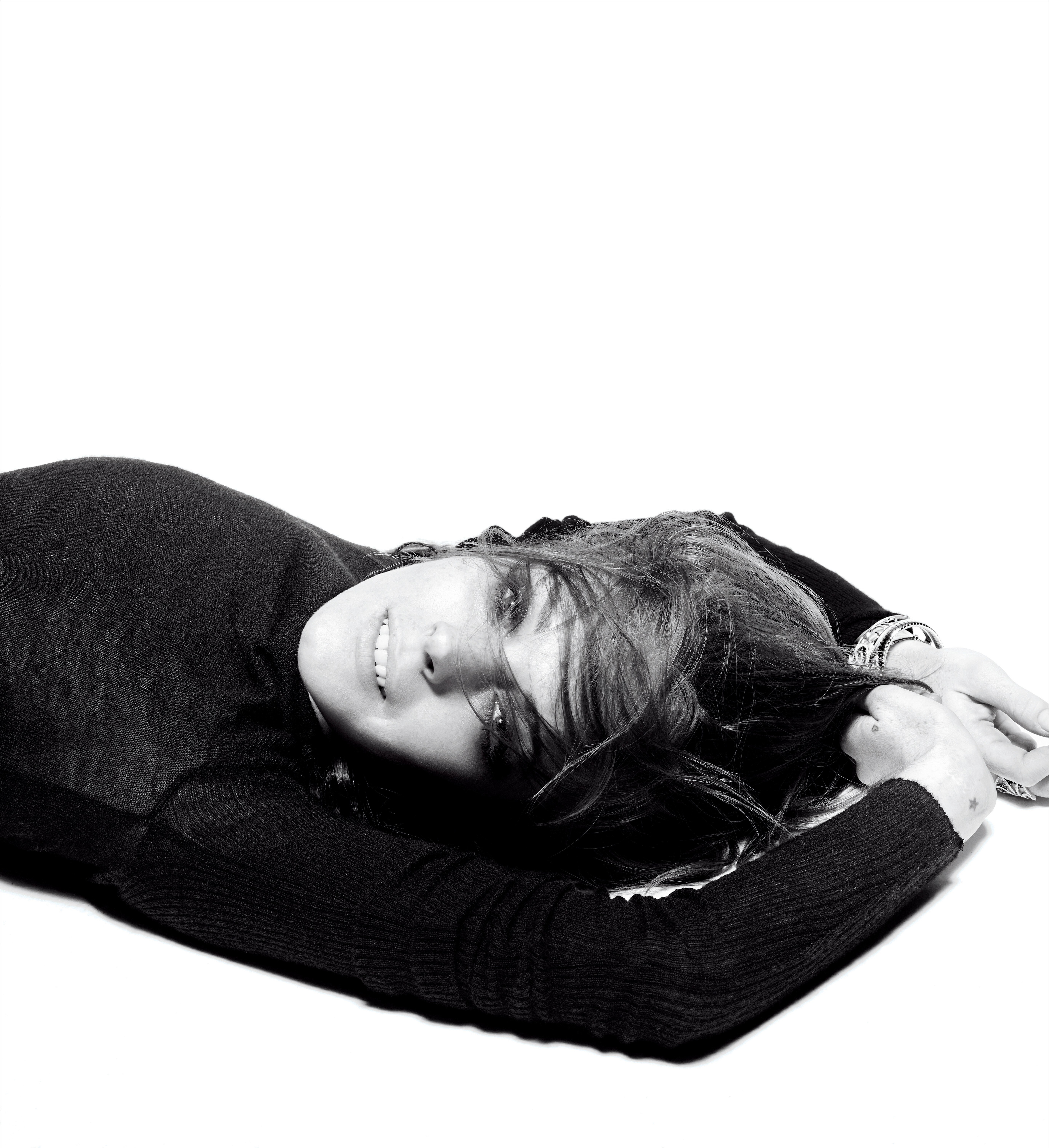 woman lying on white background