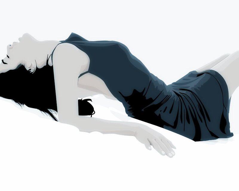 Woman Lying on White Surface — Calm, Vector Art, Dress
