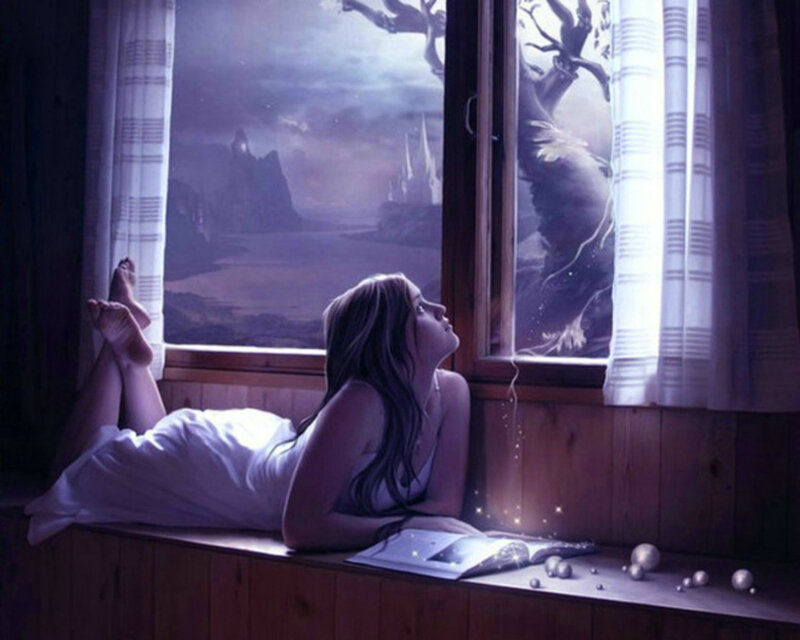 Woman Lying on Windowsill — Purple