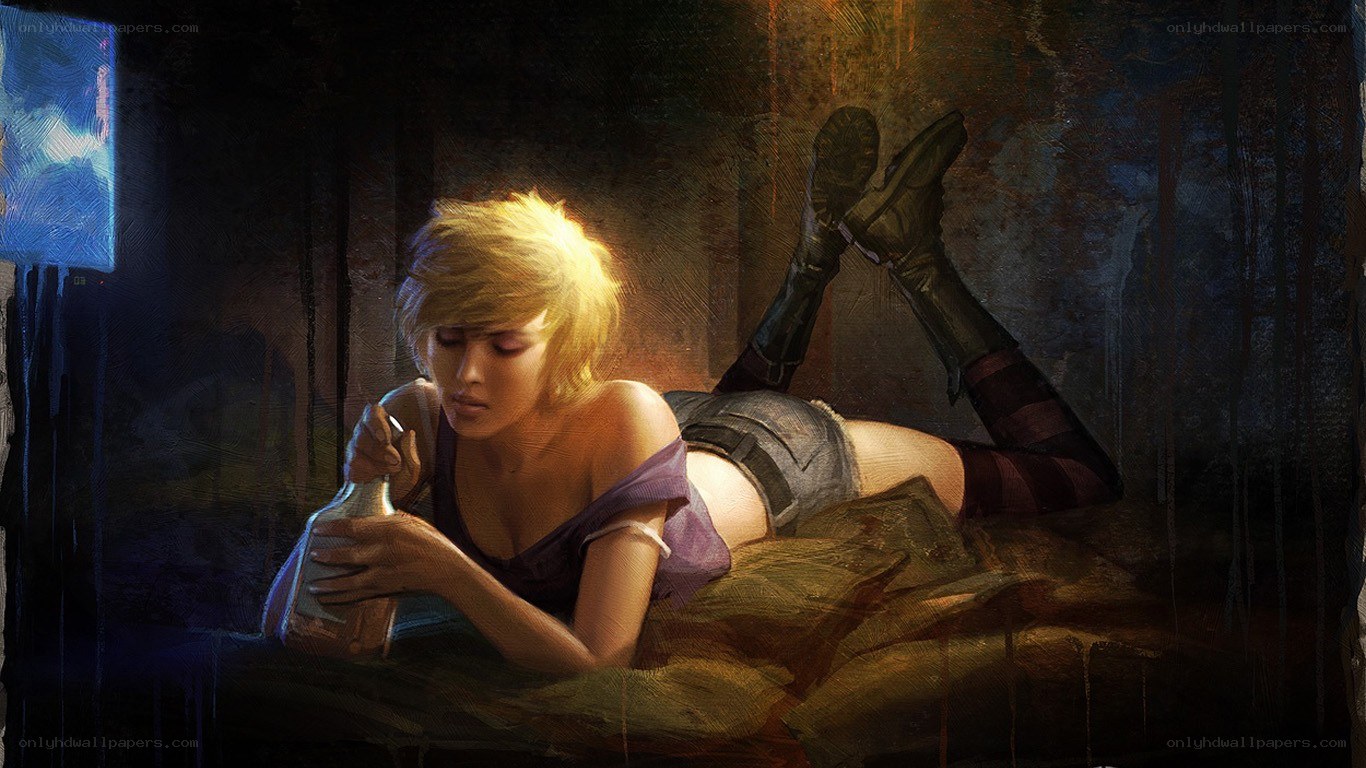 woman lying with bottle