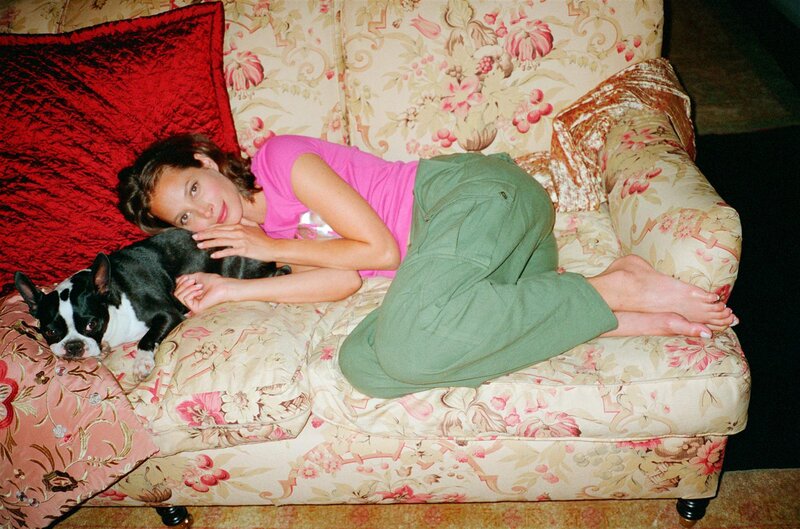 Woman Lying with Dog — Pink