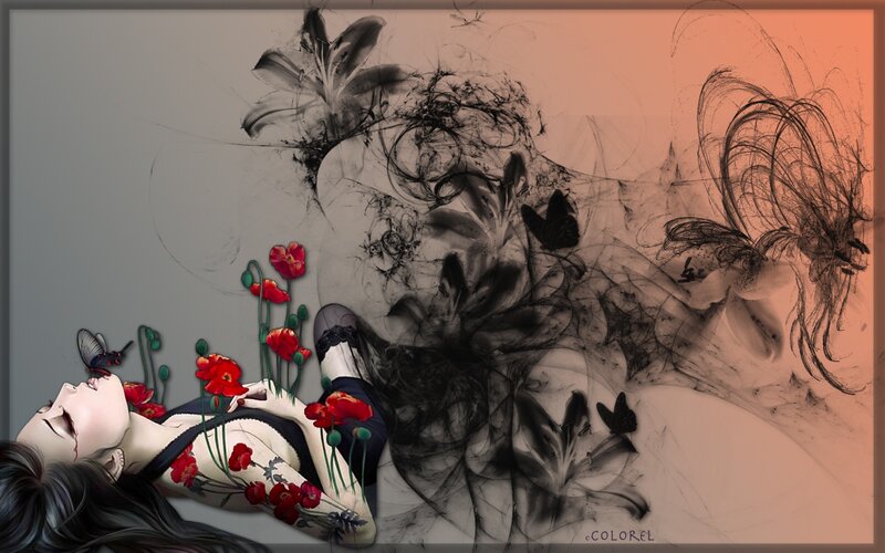 Woman Lying with Flowers — Red