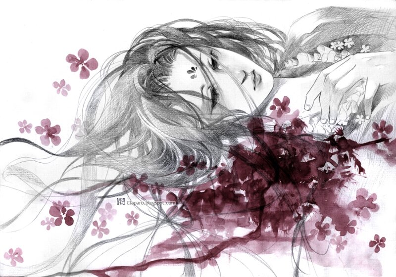 Woman Lying with Flowers — White