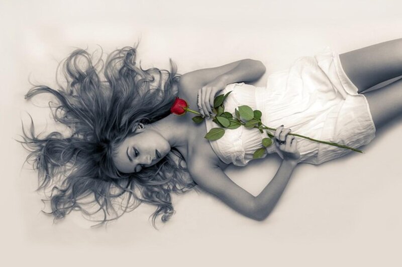 Woman Lying with Rose — Gray