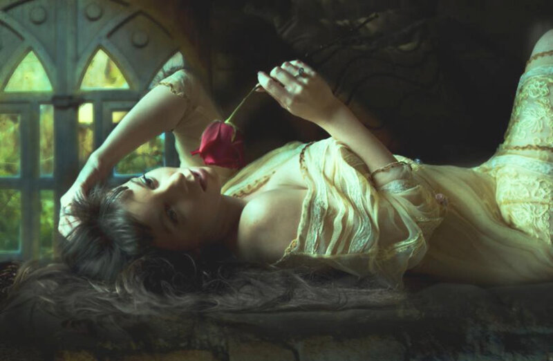 Woman Lying with Rose — Yellow