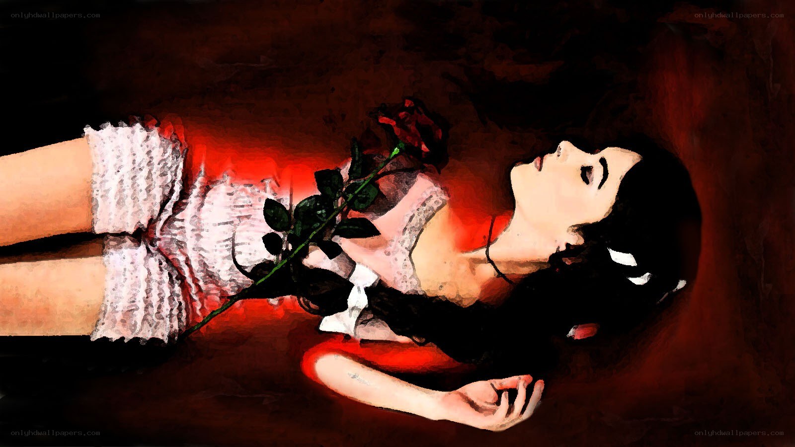 woman lying with rose