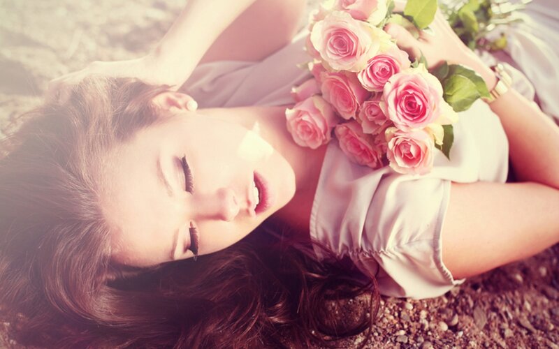 Woman Lying with Roses — Pink, Serene