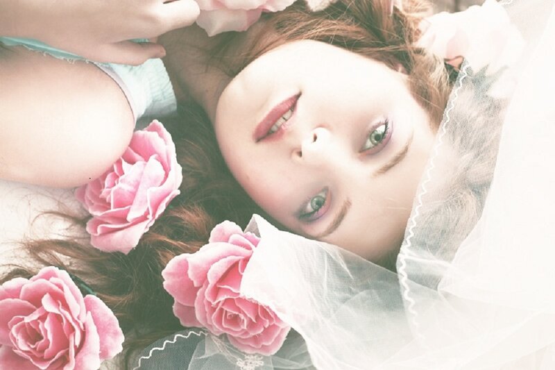 Woman Lying with Roses — Pink