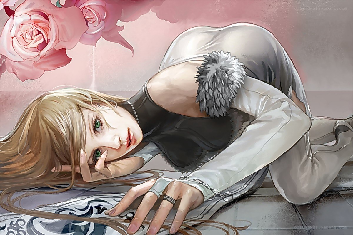 woman lying with roses