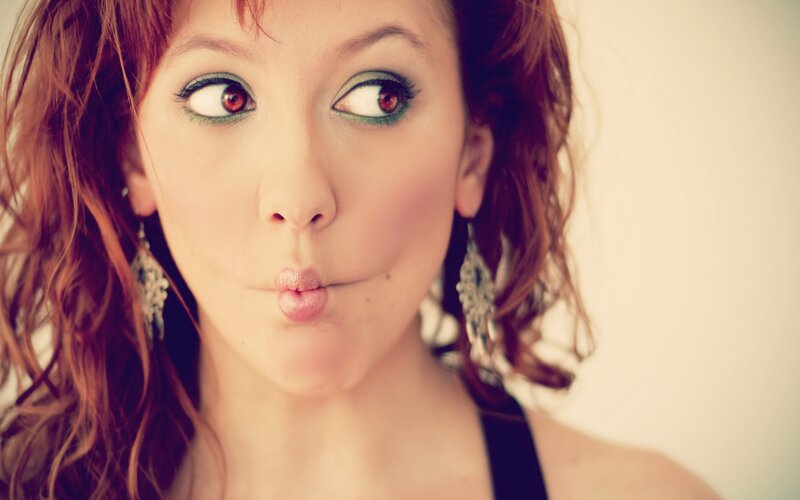 Woman Making a Face — Brown, Playful, Photograph, Makeup